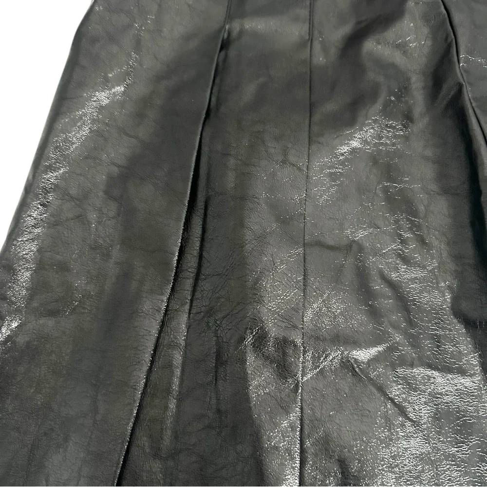 idem ditto Black Faux Leather Pleated Mini Skirt Size L NWT - Picture 2 of 8